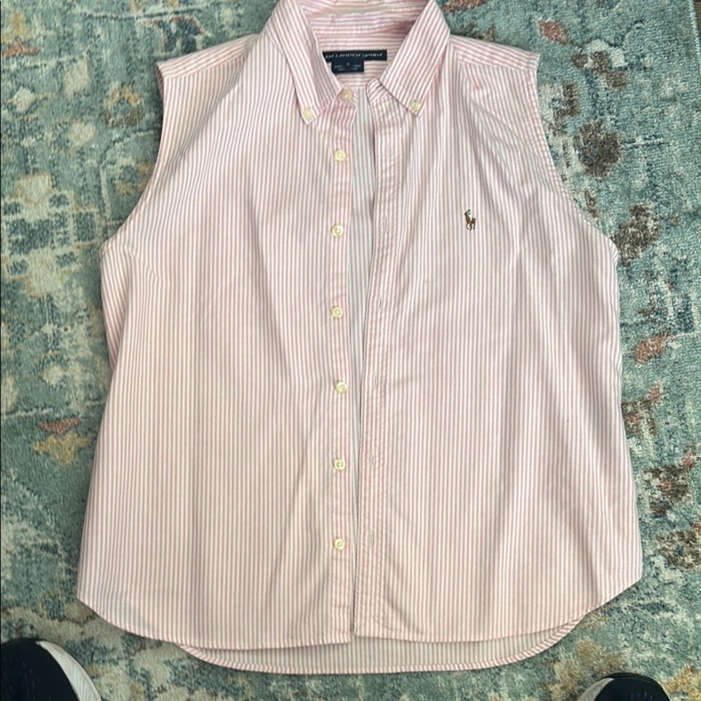 Ralph Lauren Pink and White Sleeveless Blouse